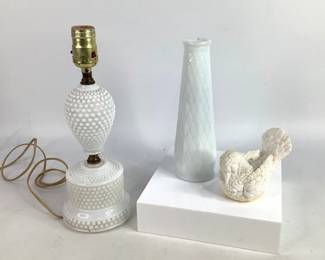 Vintage Hobnail Milk Glass Table Lamp & More