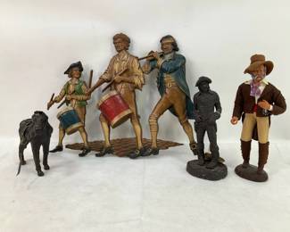 Vintage Sexton Cast Metal Wall Hanging Plaque, Michael Garman Cowboy Sculpture, S. Peirano French Santon de Provence Gentleman Figurine & More
