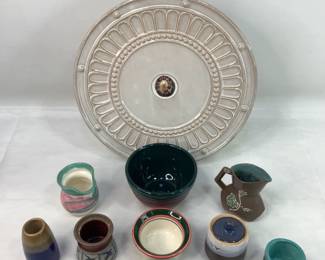 Handcrafted Pottery & Decorative Medallion Centerpiece
