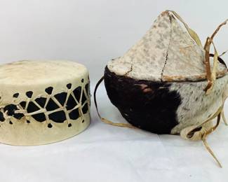 Vintage Hanging Basket & Rawhide Hand Drum