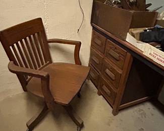 Antique wood desk chair, wood desk