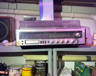 work area behind basement stairs.