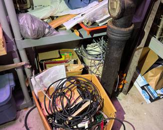 work area behind basement stairs.