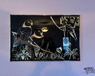 8154 Framed Black Glass Chinoiserie Wall Art