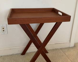Mid-Century Modern Folding Tray Table – Teak Style Serving Stand