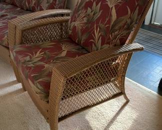 Wicker Patio Chair with Tropical Cushions (sold individually - two available)