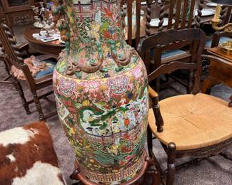 Palace Size Pair of Famille Rose Urns