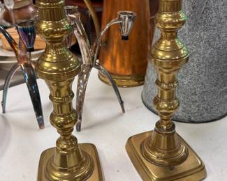 Early Push Up Brass Candlesticks
