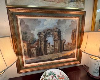 Large Oil on Canvas of Ruins by Gabellini