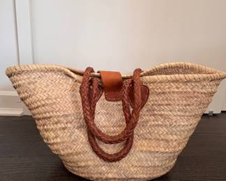 Woven Natural Fiber Bag with Leather Straps. Photo 2 of 2.