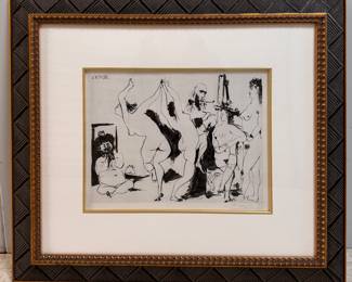 The Artist and His Models Etching from Verve 1954. Signed by Pablo Picasso. Measurements within Mat Measure 13.25" x 10 1/8". Measures 24.75" x 21.25" Overall. Photo 1 of 3.