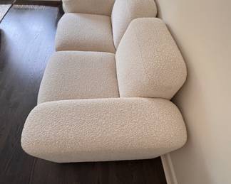 Design Within Reach (DWR) Ellison Studios Muse Two-Seat Sofa & Ottoman Upholstered in La Creme Boucle. Sofa Measures 80" W x 38" D; Ottoman Measures 28" W x 28" D x 15" H. Photo 4 of 8.