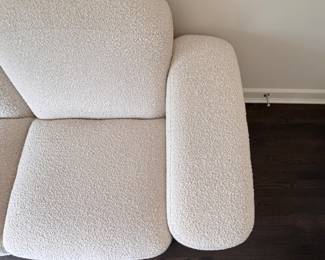 Design Within Reach (DWR) Ellison Studios Muse Two-Seat Sofa & Ottoman Upholstered in La Creme Boucle. Sofa Measures 80" W x 38" D; Ottoman Measures 28" W x 28" D x 15" H. Photo 5 of 8.