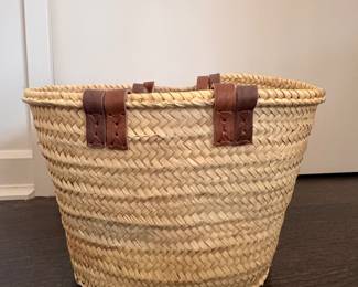 Woven Natural Fiber Bag with Leather Straps. Photo 2 of 2.