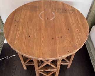 Noir Zimmerman Pine Side Table in Old Wood Finish. Measures 28" D x 28.5" H. Photo 2 of 3.