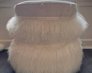 Bedside Manner Mongolian Curly Lamb Fur Poof - 2 Available. Each Measures 17" D x 20" H. Photo 3 of 4.