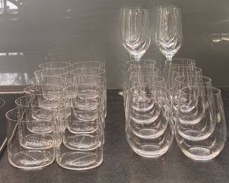 Riedel Barware. Set of 12 Etched Double Old Fashioned, Set of 4 Champagne and 8 Stemless Wine Glasses. Photo 1 of 3.