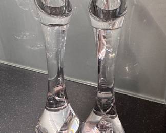Pair of Orrefors Crystal Candleholders. Photo 1 of 3.