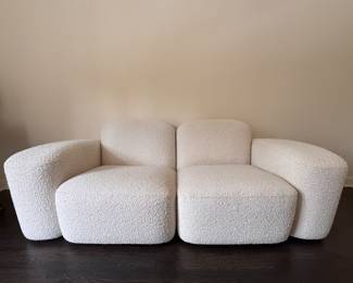 Design Within Reach (DWR) Ellison Studios Muse Two-Seat Sofa & Ottoman Upholstered in La Creme Boucle. Sofa Measures 80" W x 38" D; Ottoman Measures 28" W x 28" D x 15" H. Photo 1 of 8.