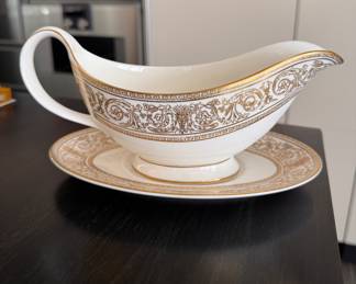 Royal Doulton Sovereign China. Items Includes: 18 Saucers, 12 Cups, 11 Cream Soups, 12 Bread & Butter, Sauce / Gravy Boat, Serving Platter. Photo 4 of 5.