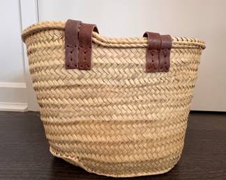 Woven Natural Fiber Bag with Leather Straps. Photo 1 of 2.