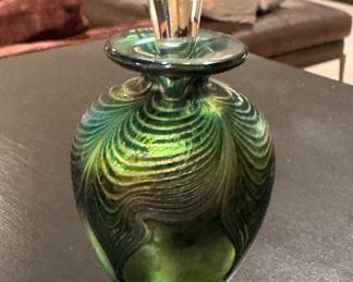 Pulled Feather Art Glass Perfume Bottle Signed By Artist. Photo 1 of 2.