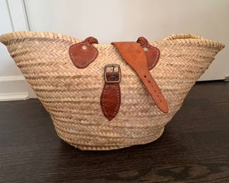 Woven Natural Fiber Bag with Leather Straps. Photo 1 of 2.