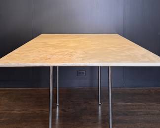 Cassina Simple Marble Dining Table with Steel Legs. Measures 39.5" x 52.5" W x 28.5" H with 28" Clearance. Photo 1 of 4.