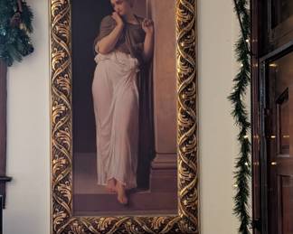 Large Mid 20th Century "Nausicaa" Ornate Framed Reproduction Print on Wood by Frederick Leighton