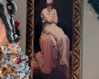 Large Mid 20th Century "Solitude" Ornate Framed Reproduction Print on Wood by Frederic Leighton