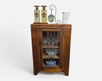 Antique Lead Glass Bookcase Cabinet