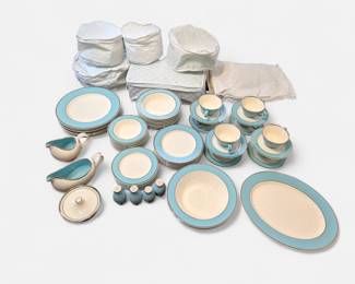 MCM Colonial Platinum Blue by Taylor, Smith & Taylor - 65 pieces (place setting for 8) and 6 storage containers