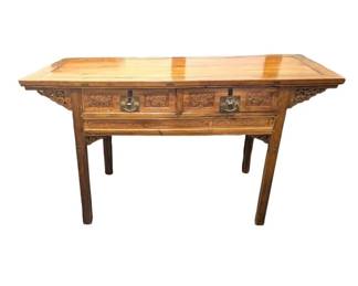 Antique Elm Chinese Altar Table With Two Drawers