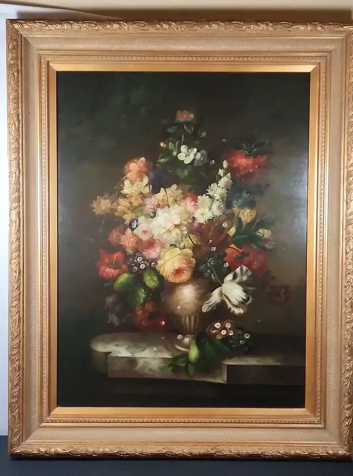 Amazing Large Dutch Floral Oil Painting in Beautiful Frame