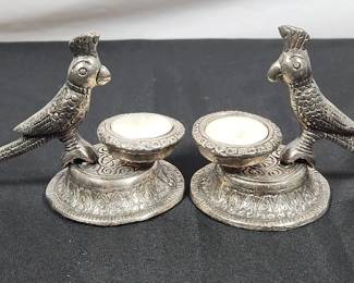 Handcrafted German Silver or SilverOxidized Brass Parrot Candle Holder