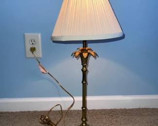 Brass Palm Desk Lamp with White Shade