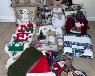 Large Lot of Christmas Stockings, Pillows More