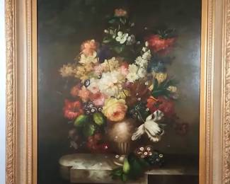 Amazing Large Dutch Floral Oil Painting in Beautiful Frame