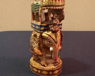 Handcarved Wooden Ambari Elephant Figurine