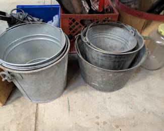 Galvanized buckets and tubs