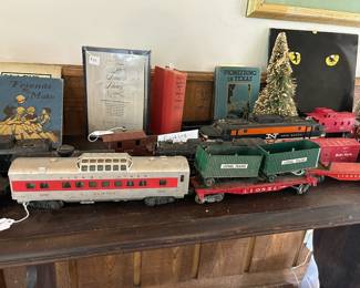 Vintage model train cars and vintage books