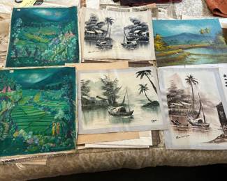 Unframed oil paintings from around the world