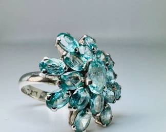 925 silver, blue topaz cluster ring