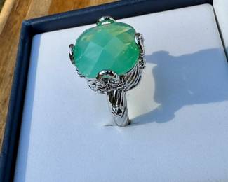 925 silver, with green quartz in basket setting
