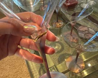 IRIDESCENT STEM WITH GOLD TRIM MARTINI GLASSES - JUST GORG!