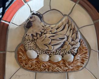 SIGNED CHICKEN TILE ART - SO CUTE FOR THE KITCHEN