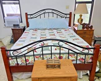 Solid Wood & Metal Queen Bed Frame – Rustic Traditional Style