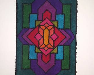 Vintage Latch Hook Wall Hanging, Likely 1970s