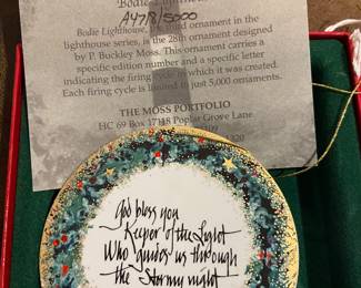 P. Buckley Moss Christmas ornaments, signed and numbered with Certificates of Authenticity 