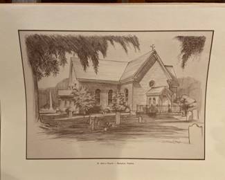 Artwork by Shirley Hogge, local artist, "St. John's Church"